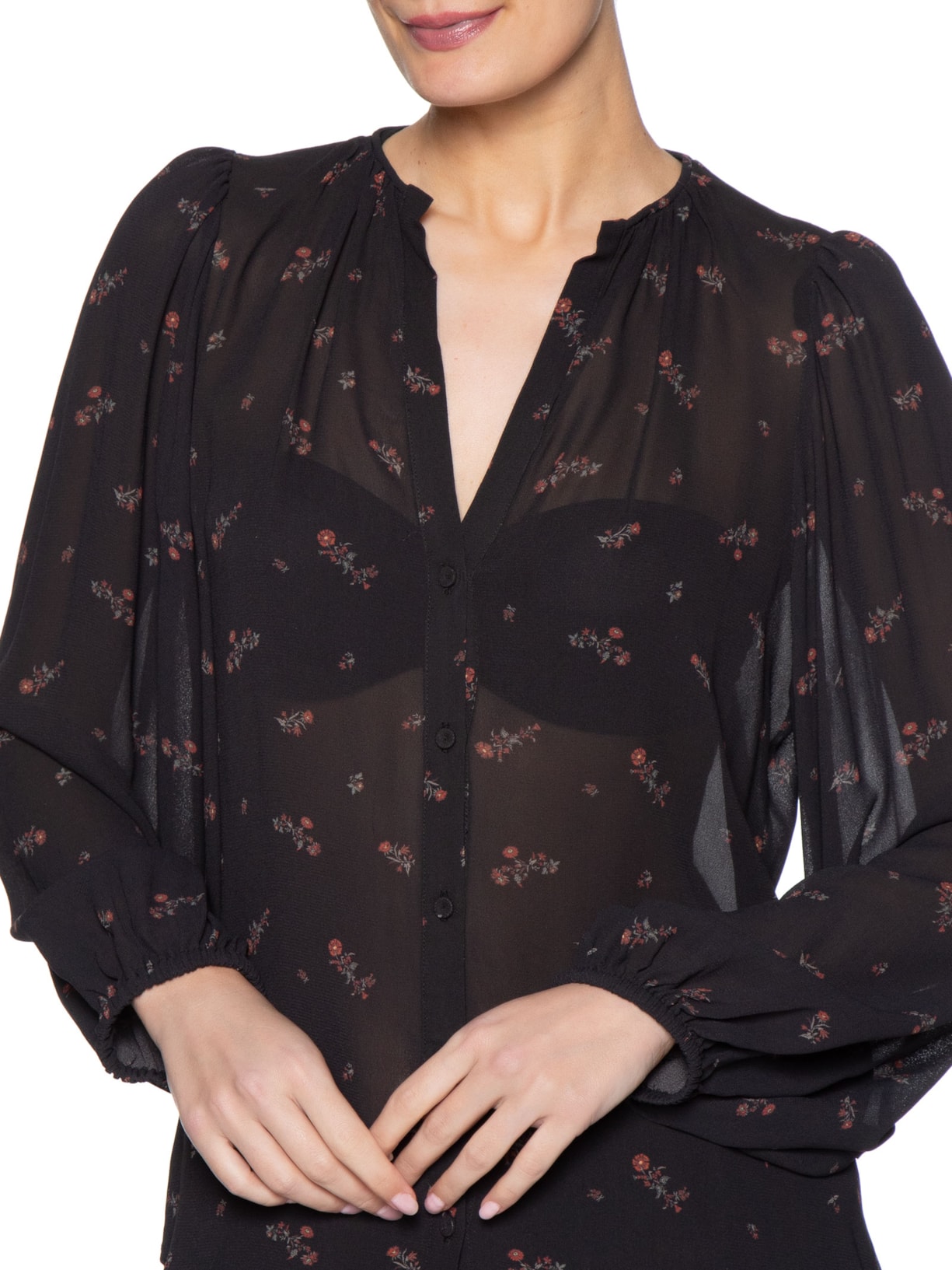 Blusa Feminina Manga Longa Estampa Lily Preto Maria Filó