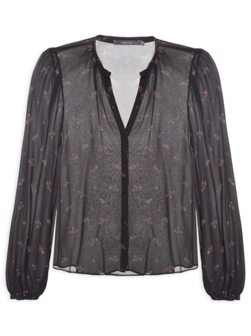 Blusa Feminina Manga Longa Estampa Lily - Preto