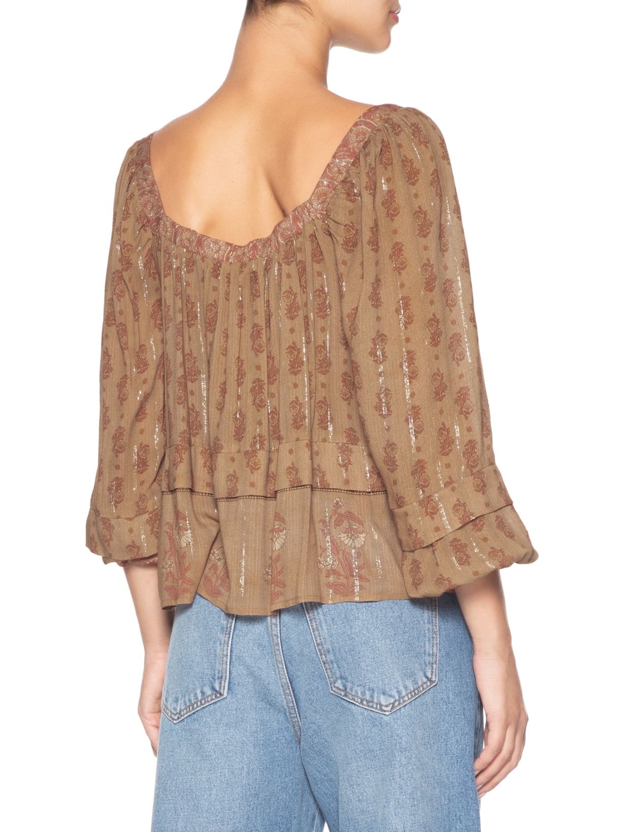 Blusa Feminina Manga Longa Estampa Lírio Rosa Maria Filó