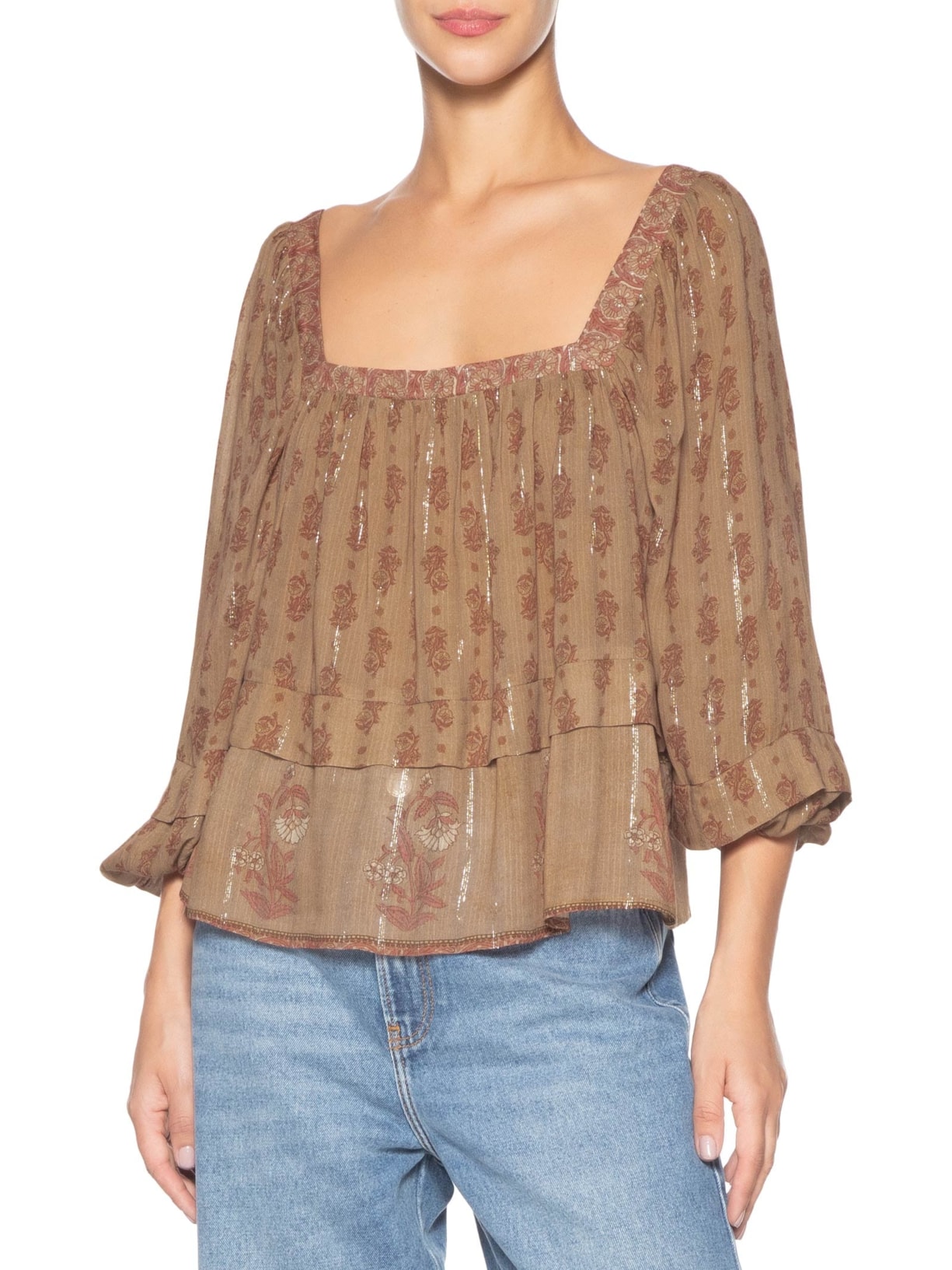 Blusa Feminina Manga Longa Estampa Lírio Rosa Maria Filó