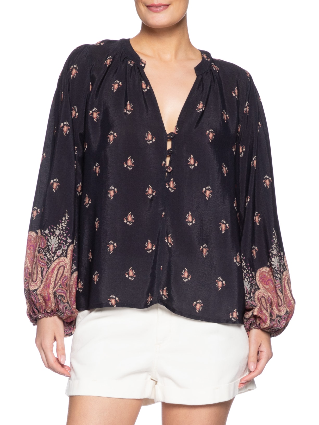 Blusa Feminina Manga Longa Estampa Mian Azul Maria Filó