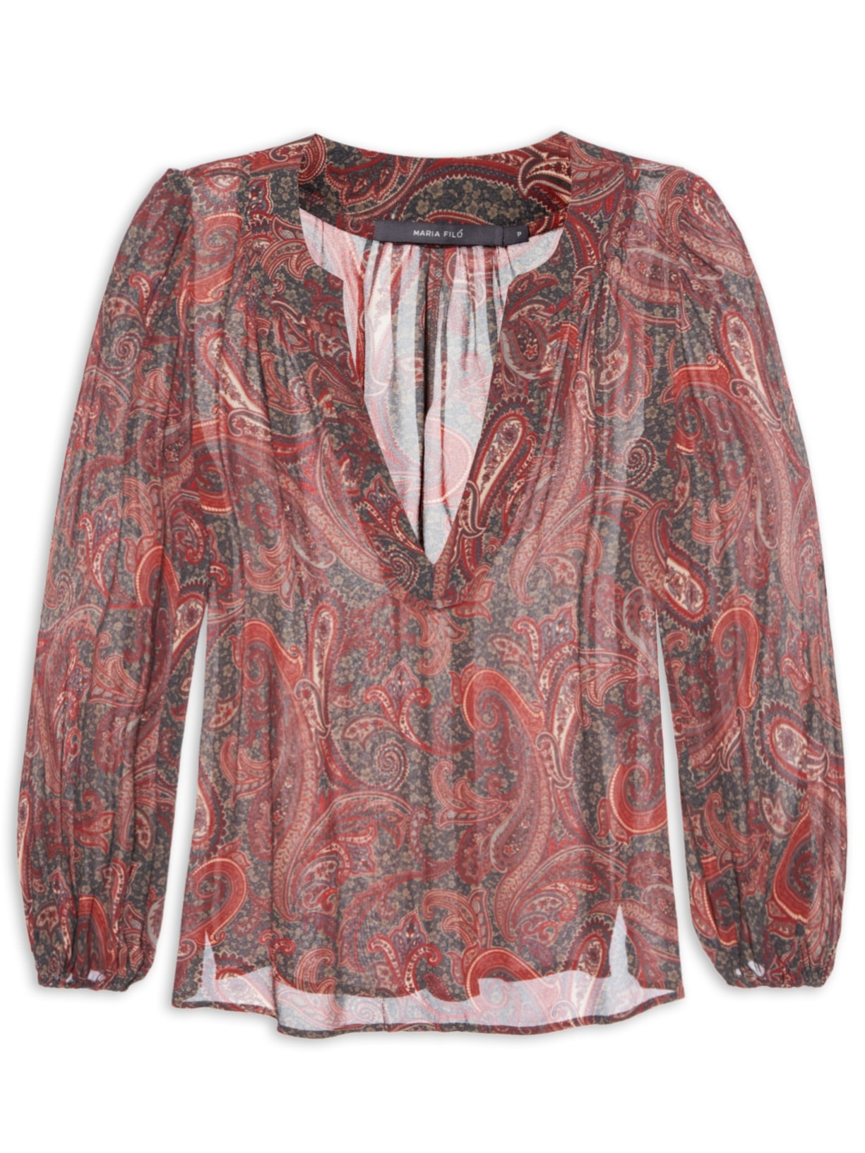 Blusa Feminina Manga Longa Estampa Pashmina - Vermelho