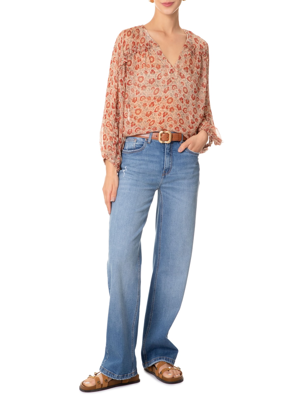 Blusa Feminina Manga Longa Estampa Suzani Rosa Maria Filó