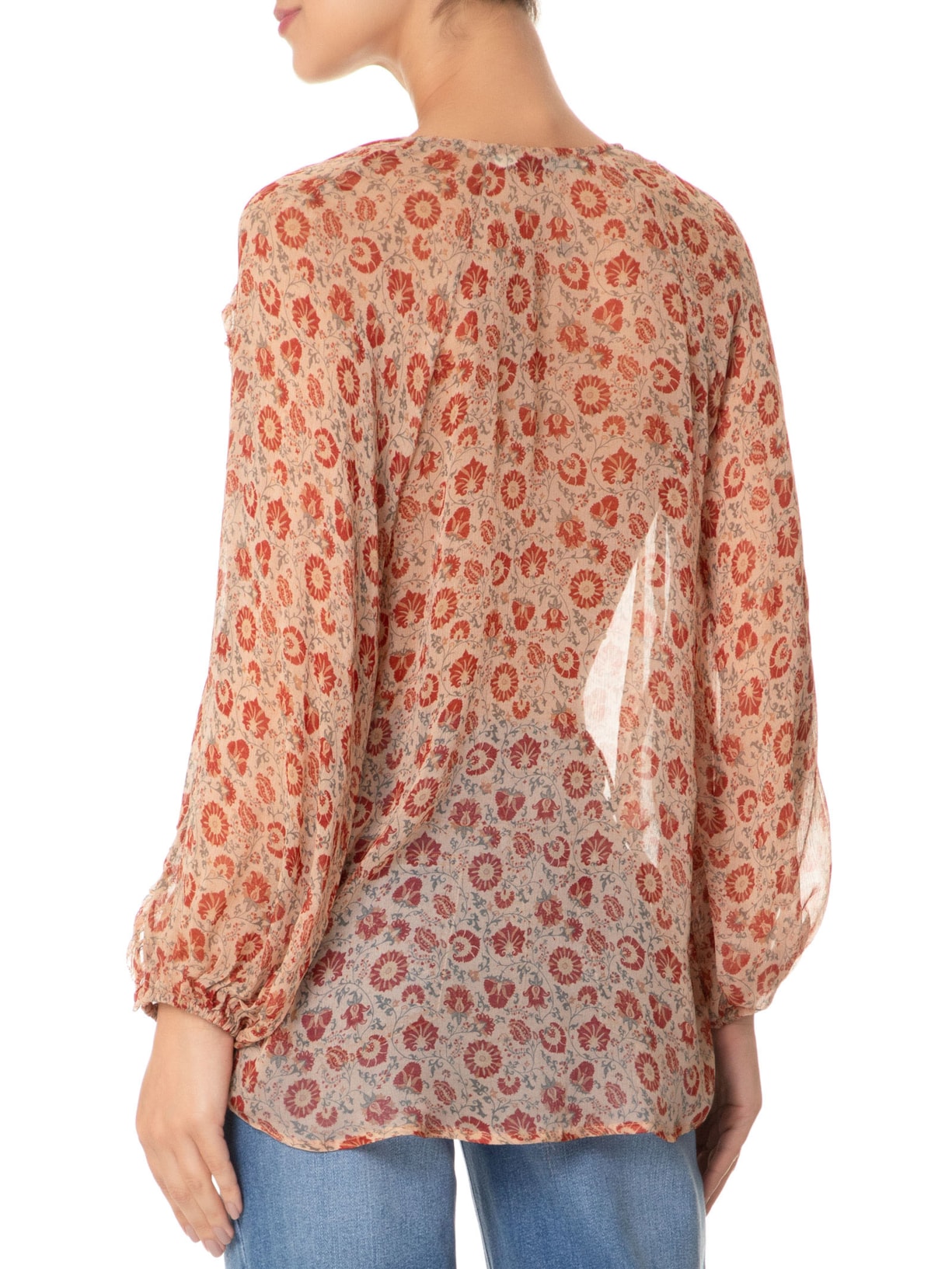 Blusa Feminina Manga Longa Estampa Suzani Rosa Maria Filó
