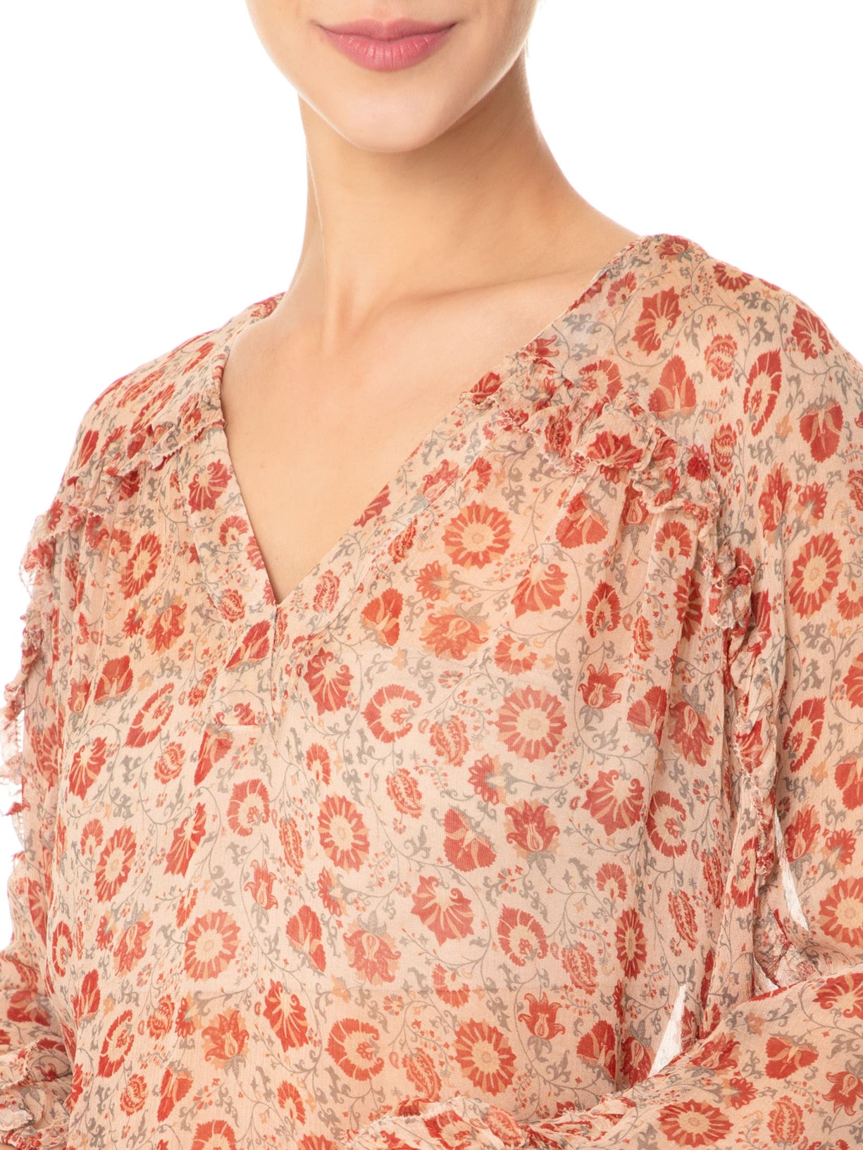Blusa Feminina Manga Longa Estampa Suzani Rosa Maria Filó