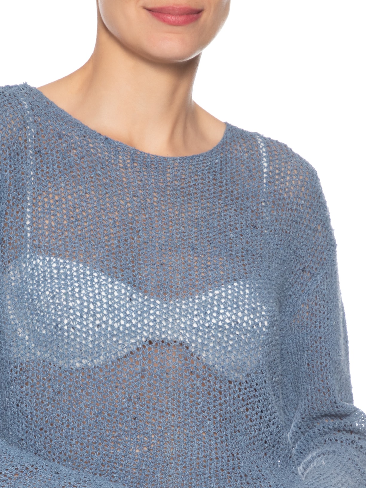 Blusa Feminina Manga Longa Flare Tricot Rede Azul Osklen