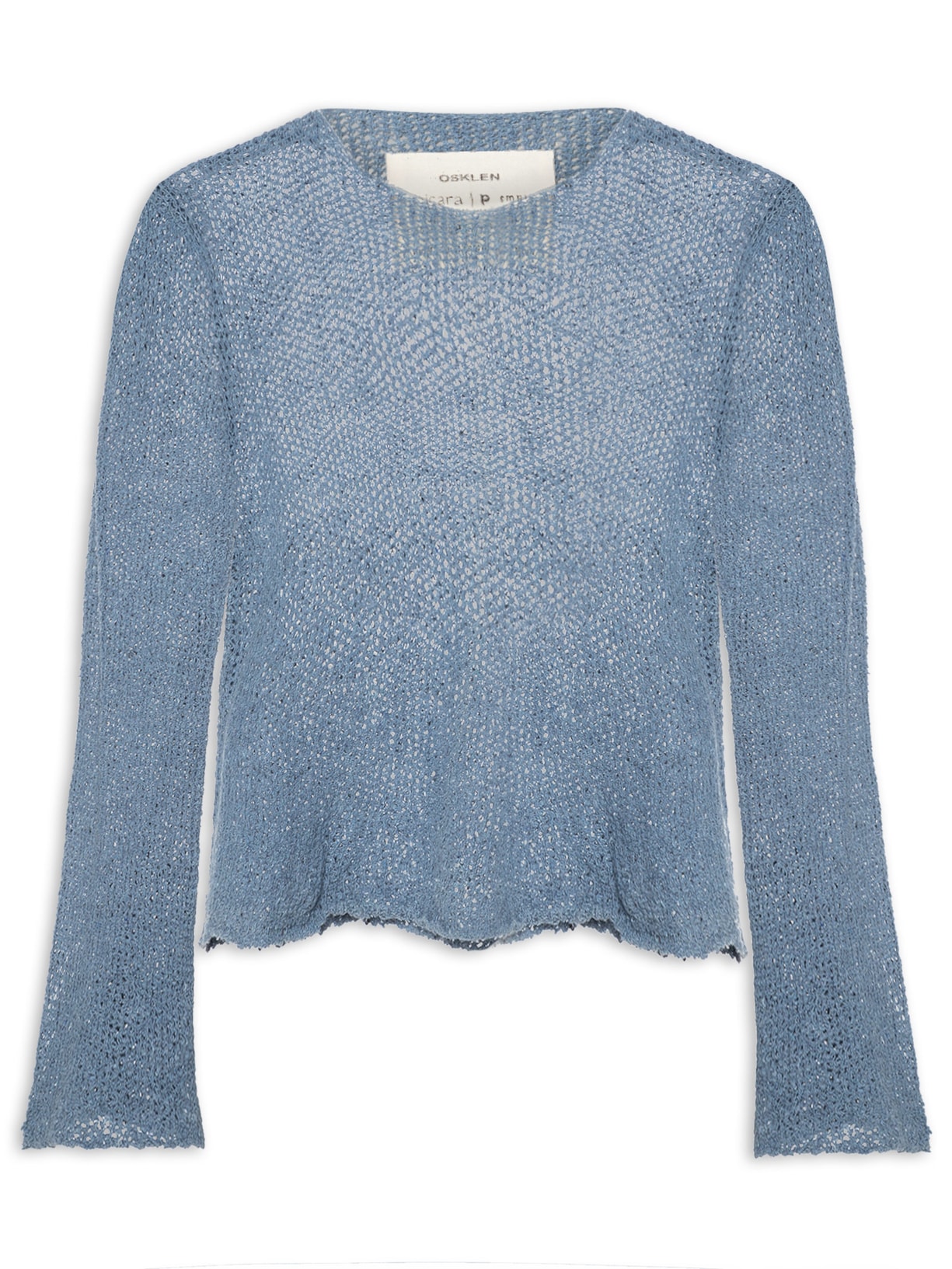 Blusa Feminina Manga Longa Flare Tricot Rede - Azul