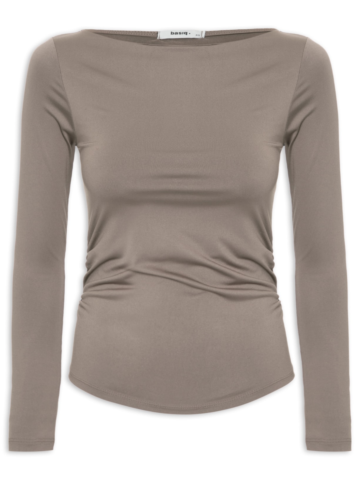 Blusa Feminina Manga Longa Franzida Marrom Basiq