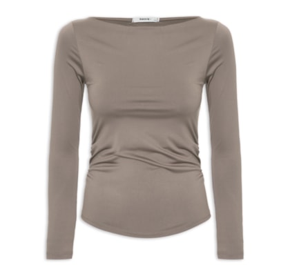 Blusa Feminina Manga Longa Franzida - Marrom