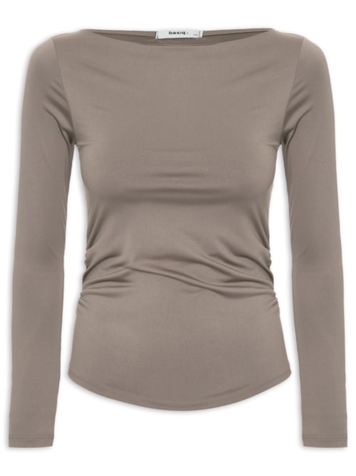 Blusa Feminina Manga Longa Franzida - Marrom