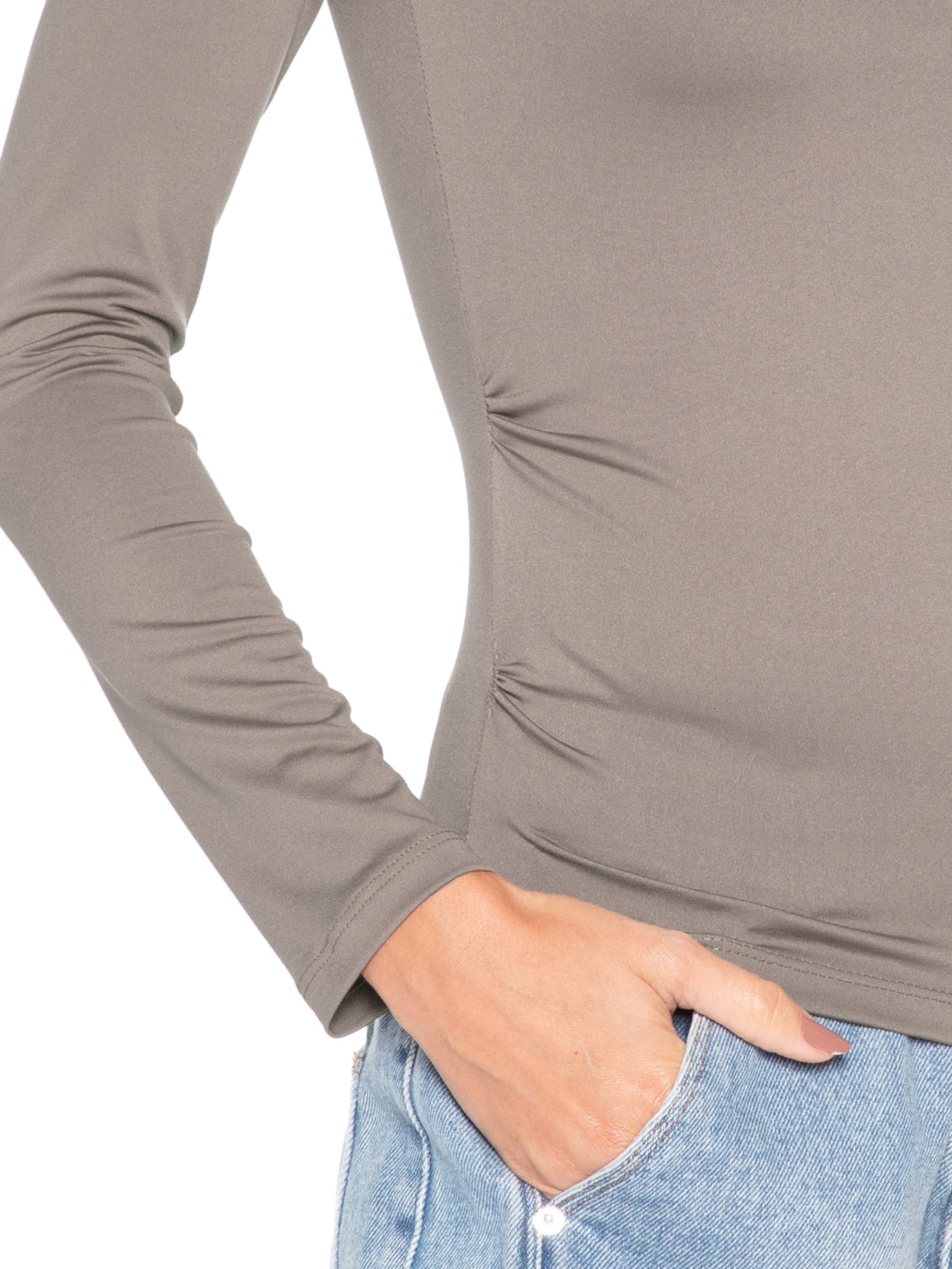 Blusa Feminina Manga Longa Franzida Marrom Basiq