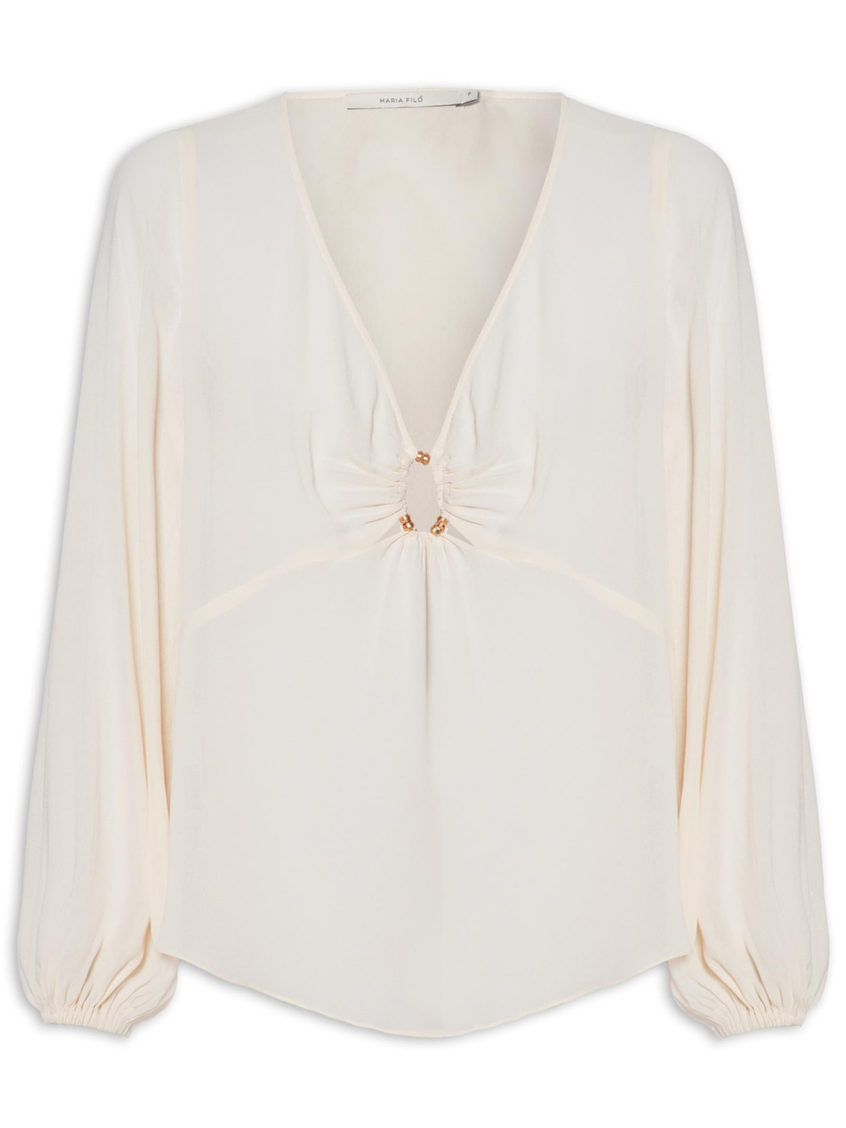 Blusa Feminina Manga Longa GGT Decote Metais - Off White