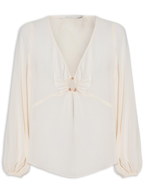 Blusa Feminina Manga Longa GGT Decote Metais - Off White