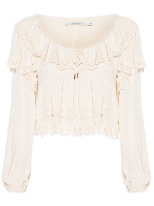Blusa Feminina Manga Longa Ggt Renda - Off White