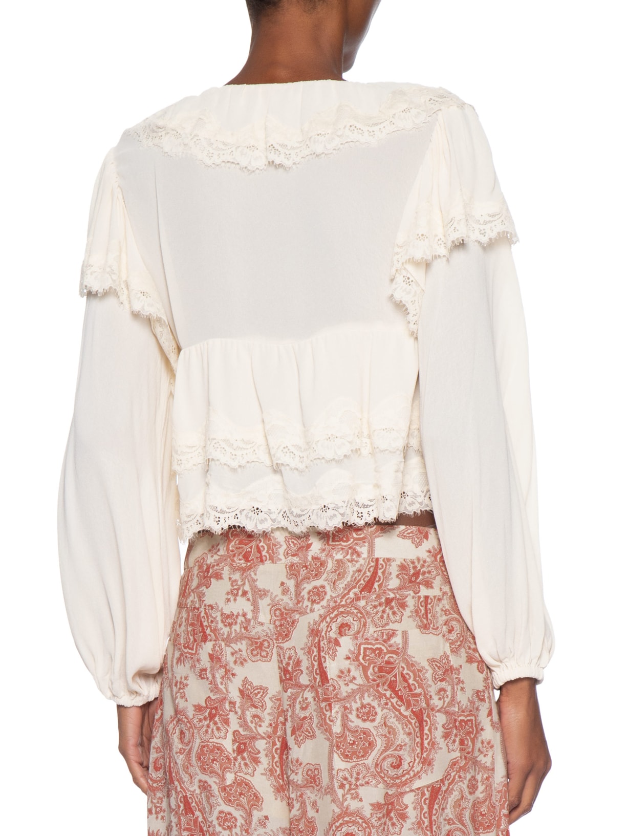 Blusa Feminina Manga Longa Ggt Renda Off White Maria Filó