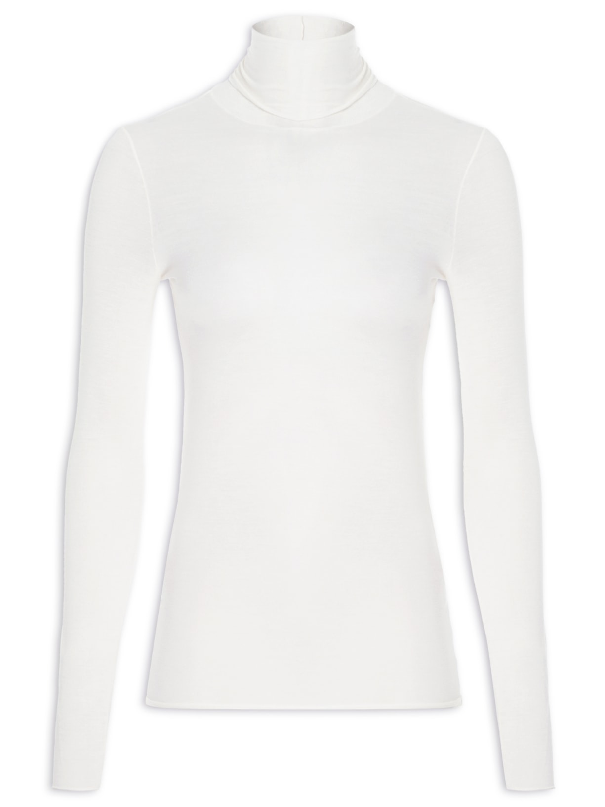 Blusa Feminina Manga Longa Gola Alta Segunda Pele Em Viscose Levíssima - Off White