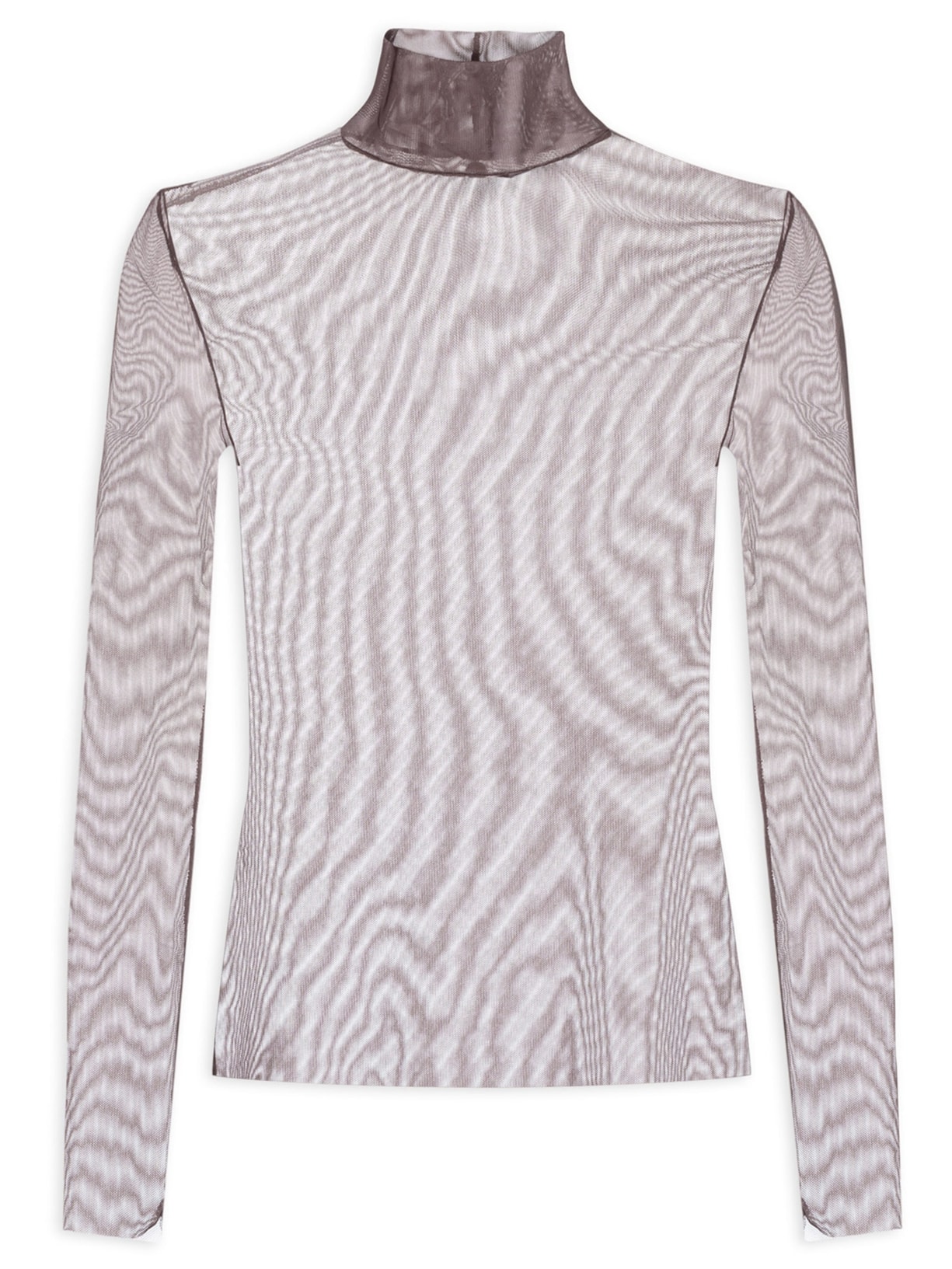 Blusa Feminina Manga Longa Gola Alta Tule Marrom Animale Jeans