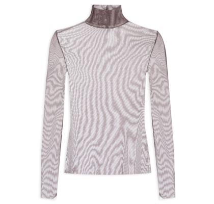 Blusa Feminina Manga Longa Gola Alta Tule - Marrom
