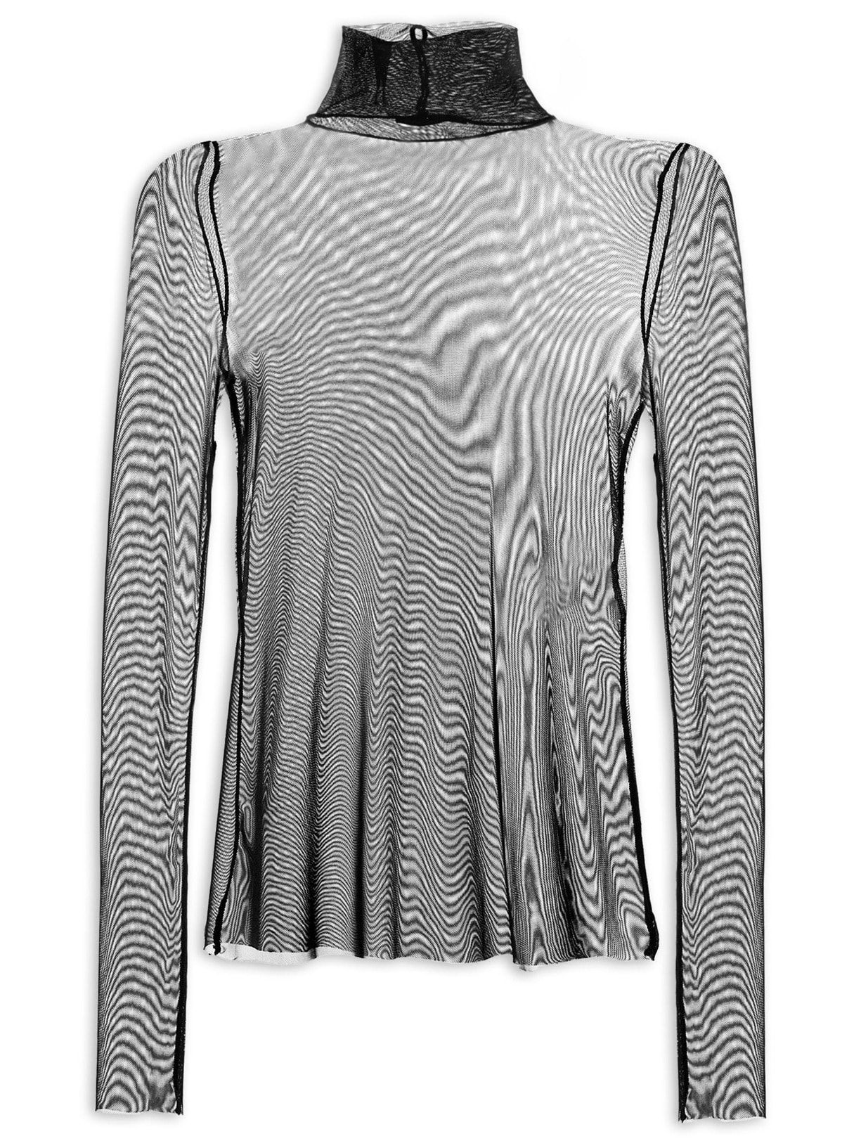 Blusa Feminina Manga Longa Gola Alta Tule - Preto