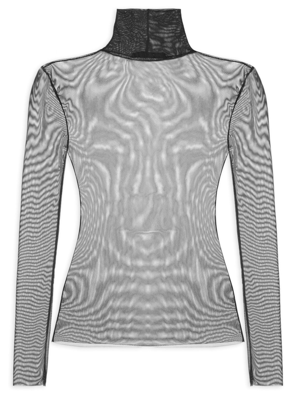 Blusa Feminina Manga Longa Gola Alta Tule - Preto