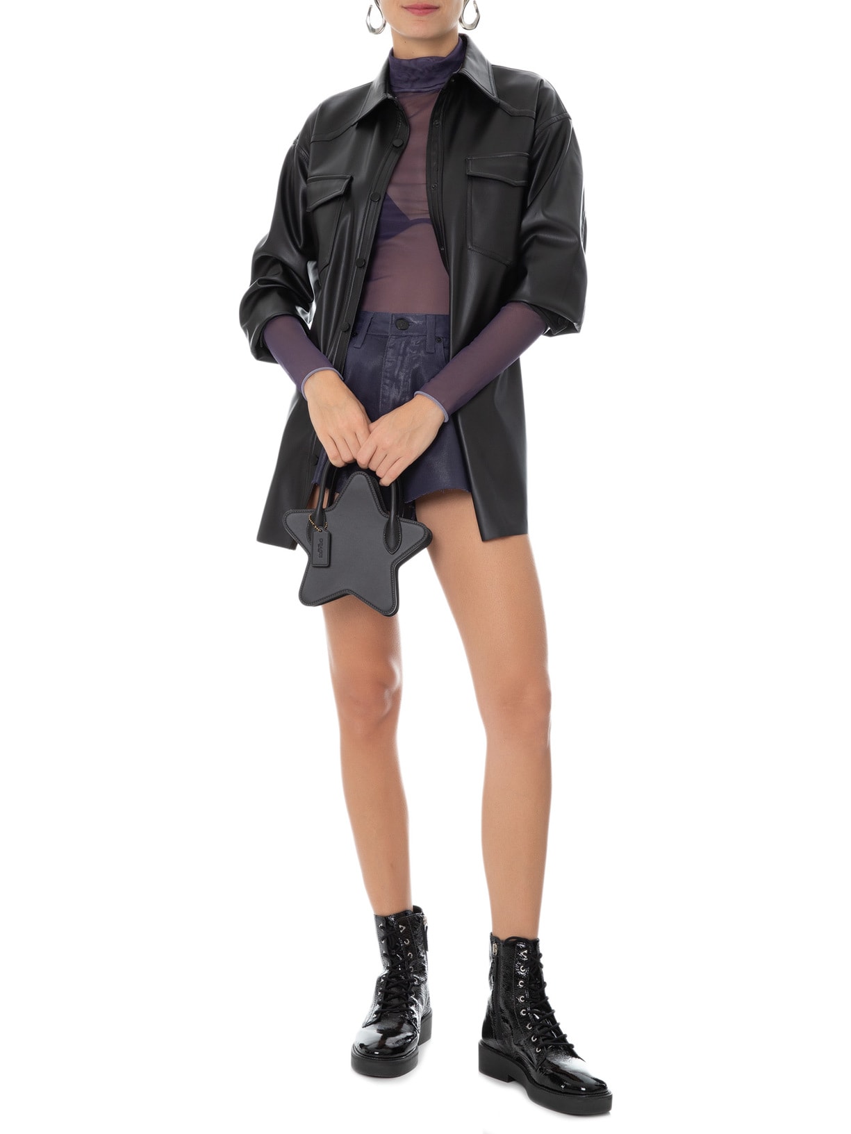 Blusa Feminina Manga Longa Gola Alta Tule Roxo Animale Jeans