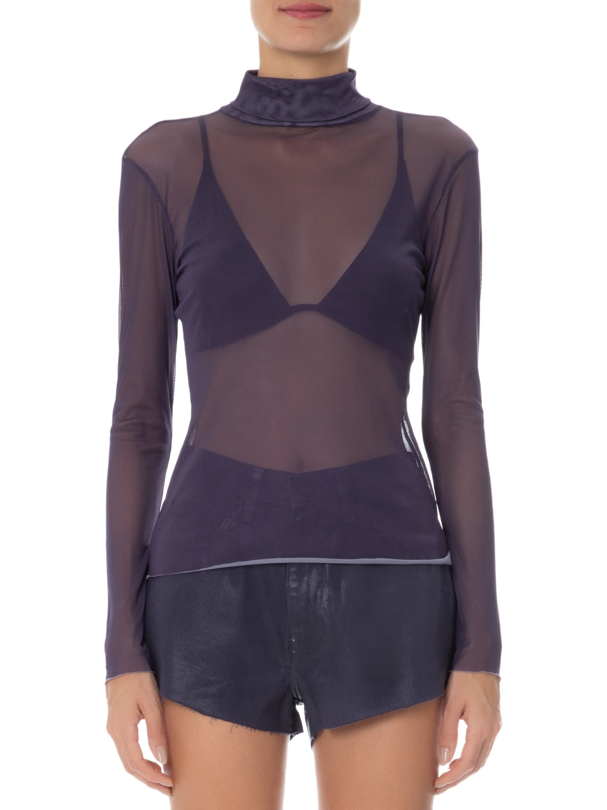 Blusa Feminina Manga Longa Gola Alta Tule Roxo Animale Jeans