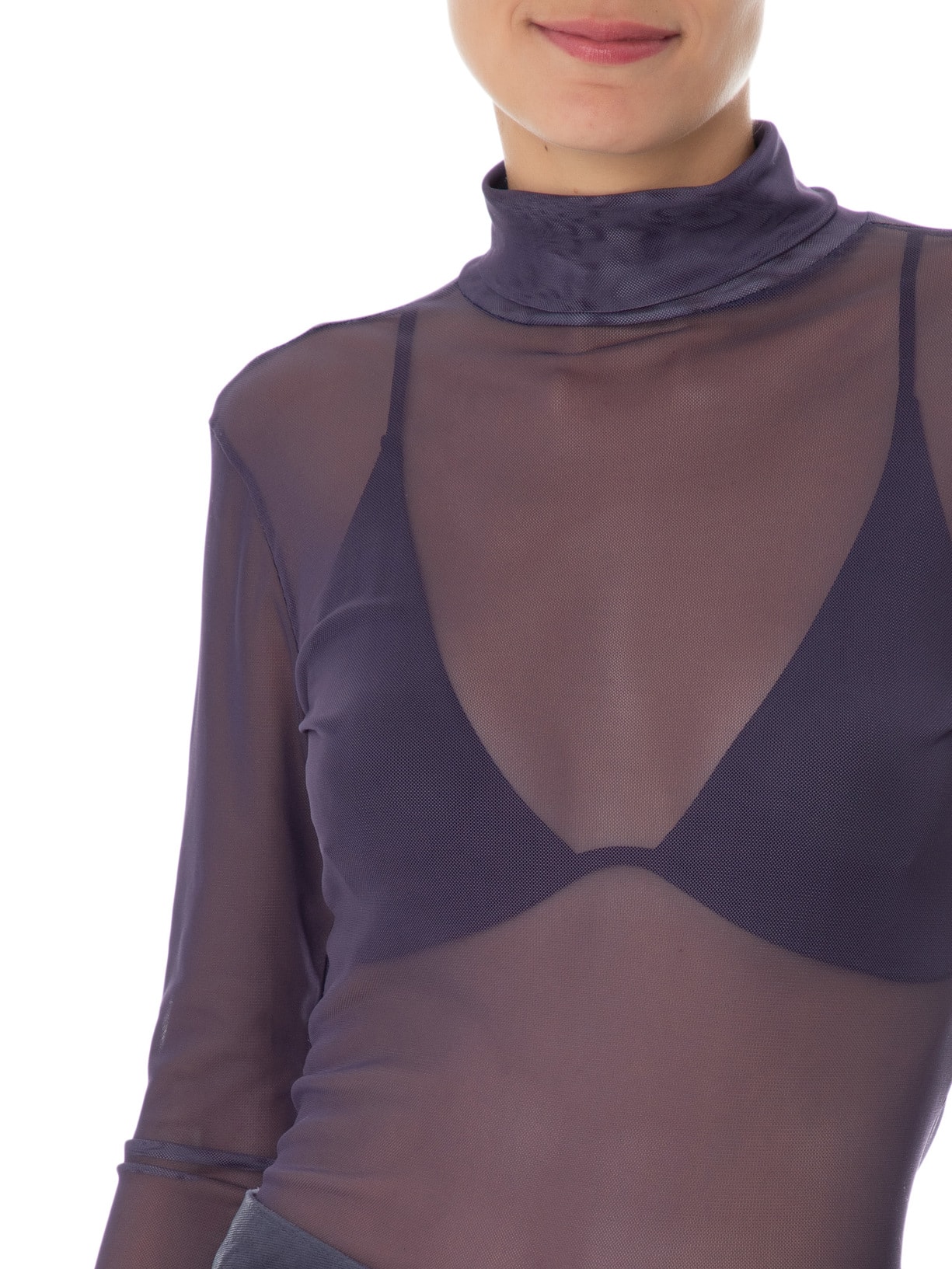 Blusa Feminina Manga Longa Gola Alta Tule Roxo Animale Jeans