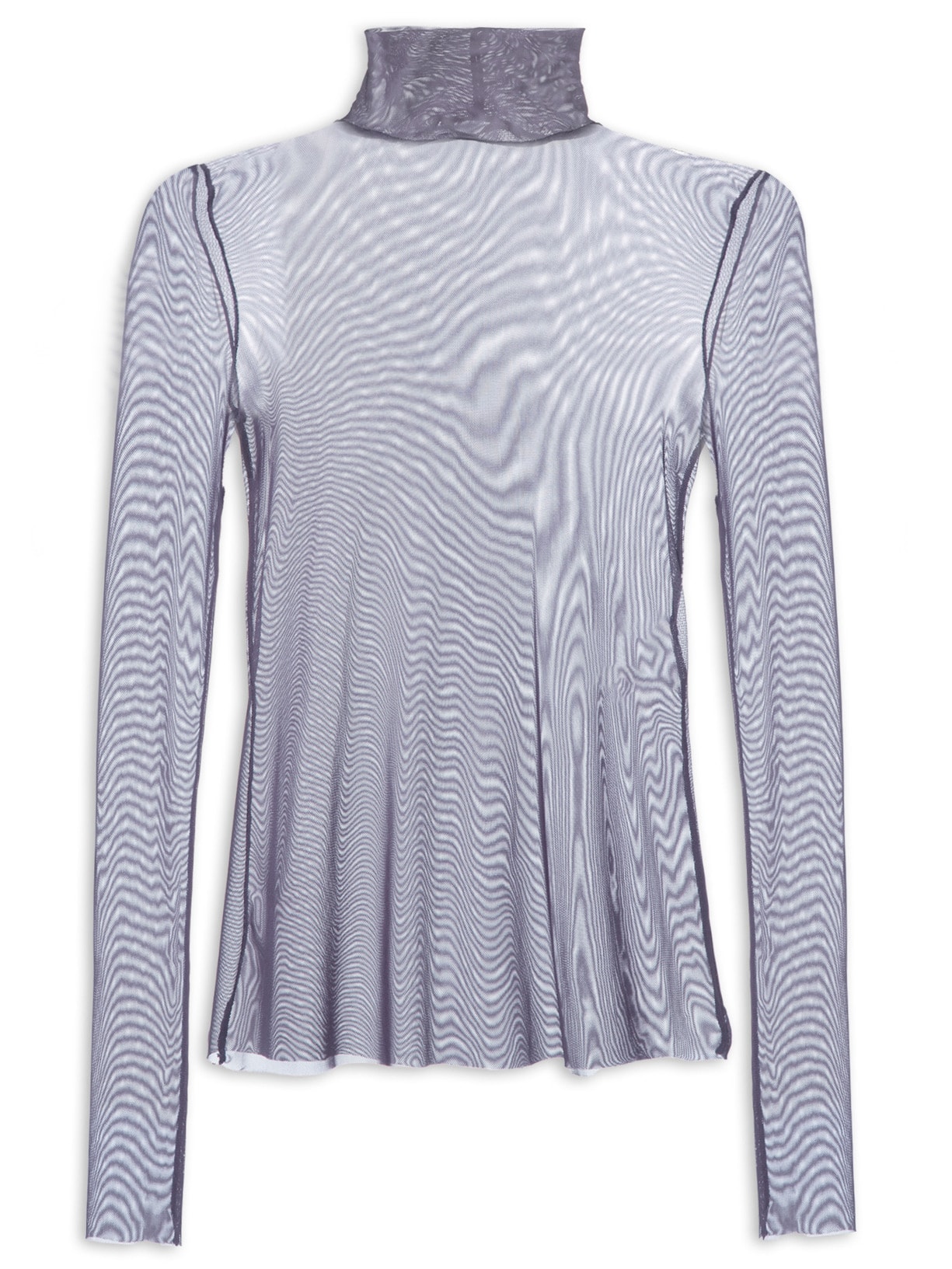 Blusa Feminina Manga Longa Gola Alta Tule Roxo Animale Jeans