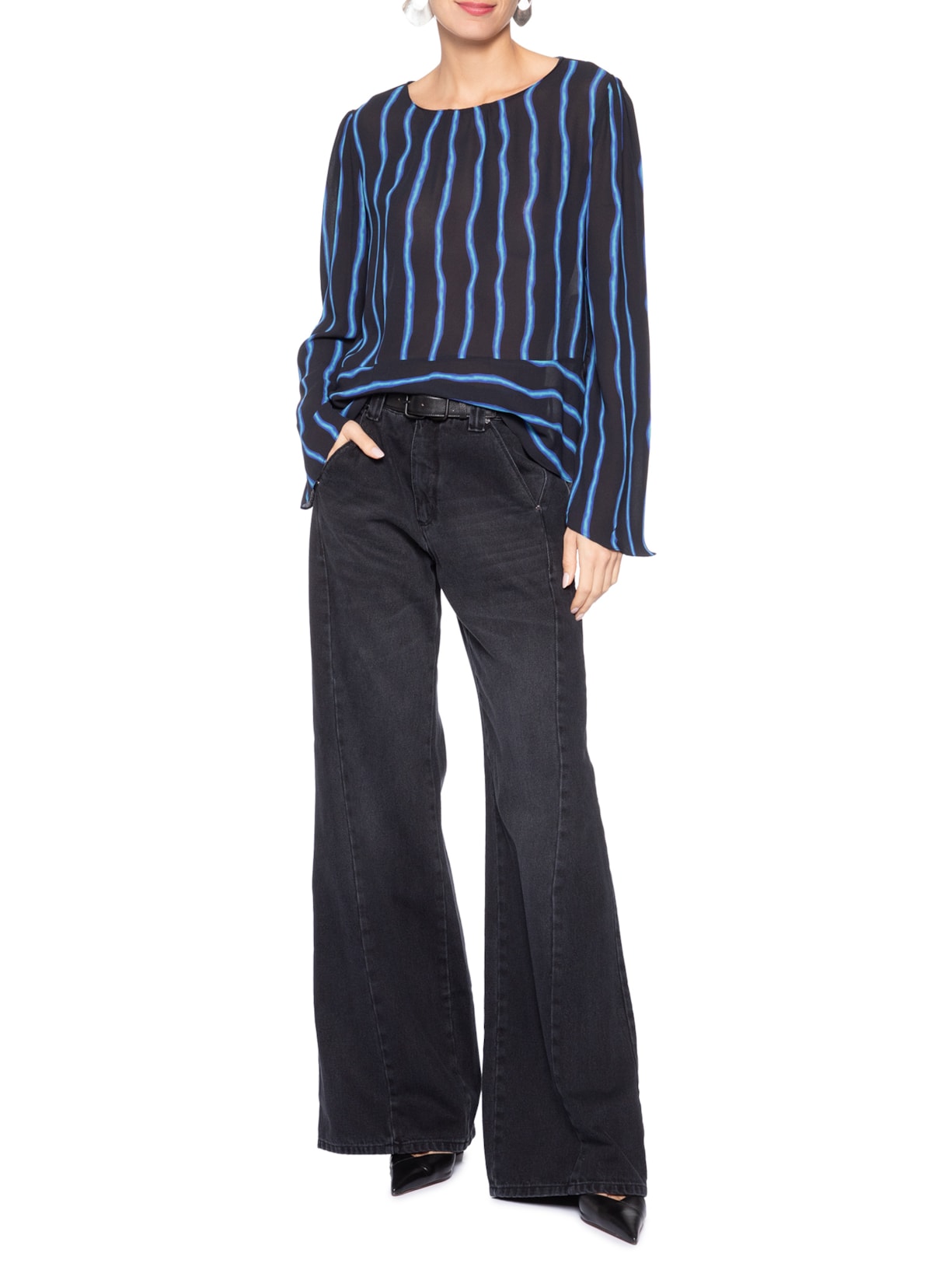 Blusa Feminina Manga Longa Listra Feixe Preto Animale