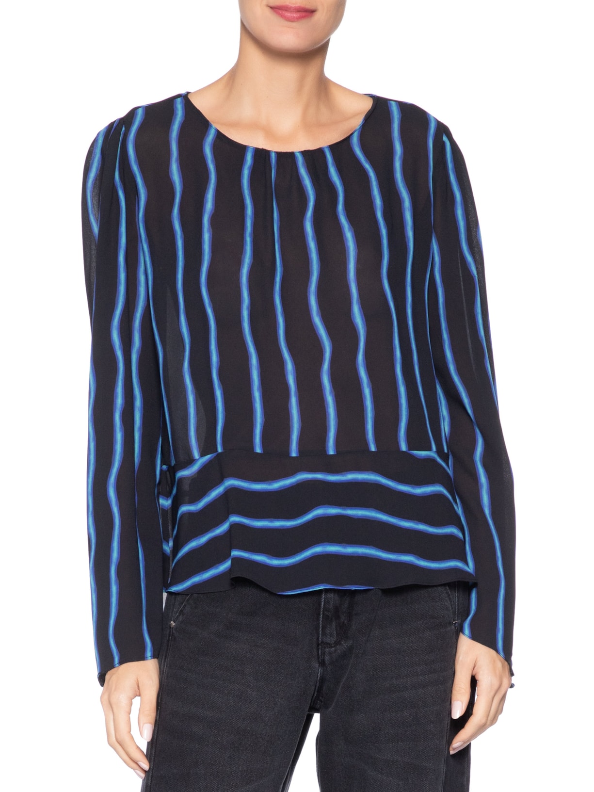 Blusa Feminina Manga Longa Listra Feixe Preto Animale