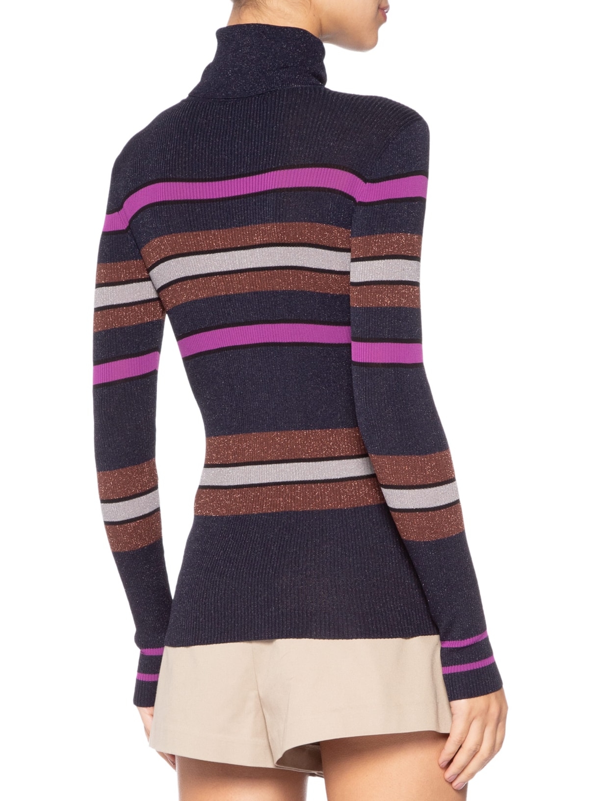 Blusa Feminina Manga Longa Listras Com Lurex Cinza Animale