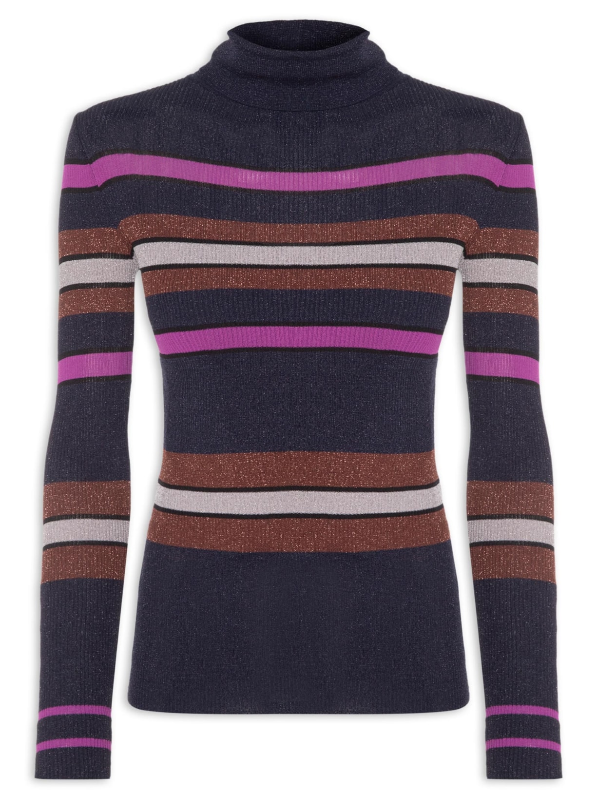 Blusa Feminina Manga Longa Listras Com Lurex Cinza Animale