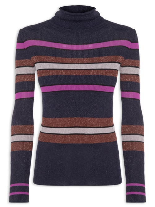Blusa Feminina Manga Longa Listras Com Lurex - Cinza