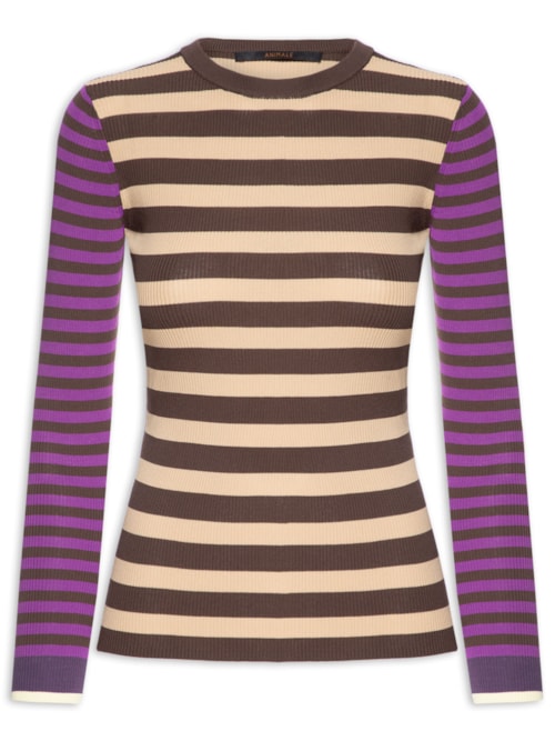 Blusa Feminina Manga Longa Listras Mix Color - Marrom