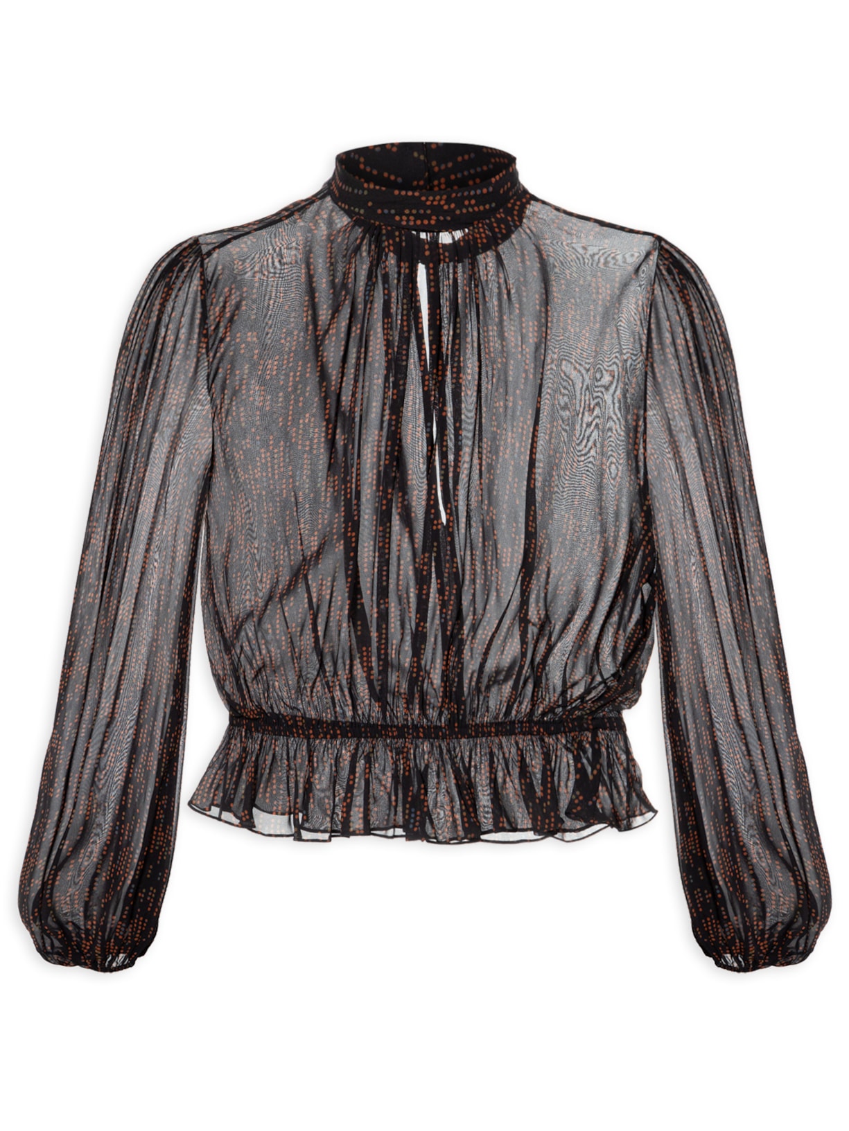 Blusa Feminina Manga Longa Livia Pois Queimado - Preto