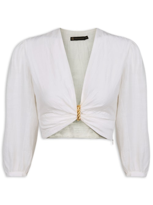 Blusa Feminina Manga Longa Lizzy Detalhe - Branco