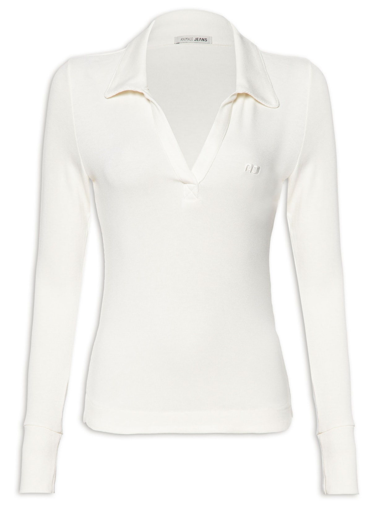 Blusa Feminina Manga Longa Malha Polo Basic - Off White