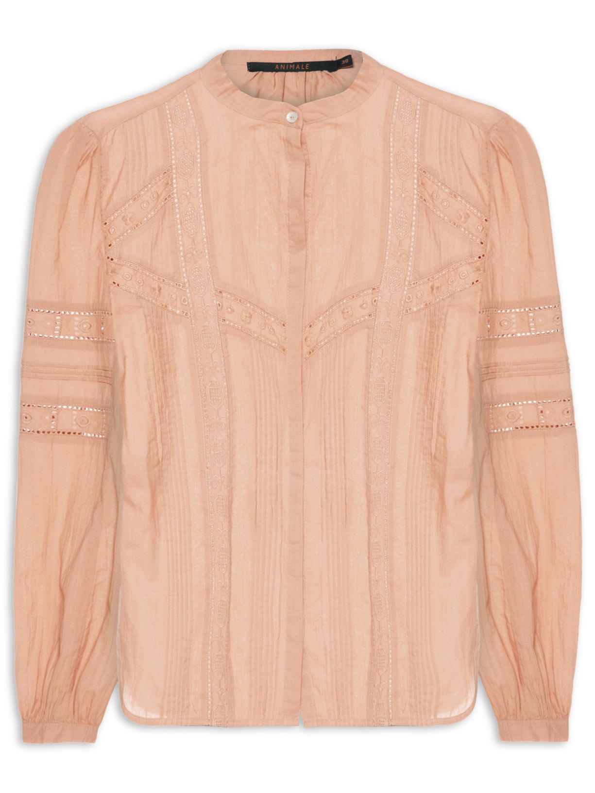 Blusa Feminina Manga Longa Pregas E Renda - Rosa