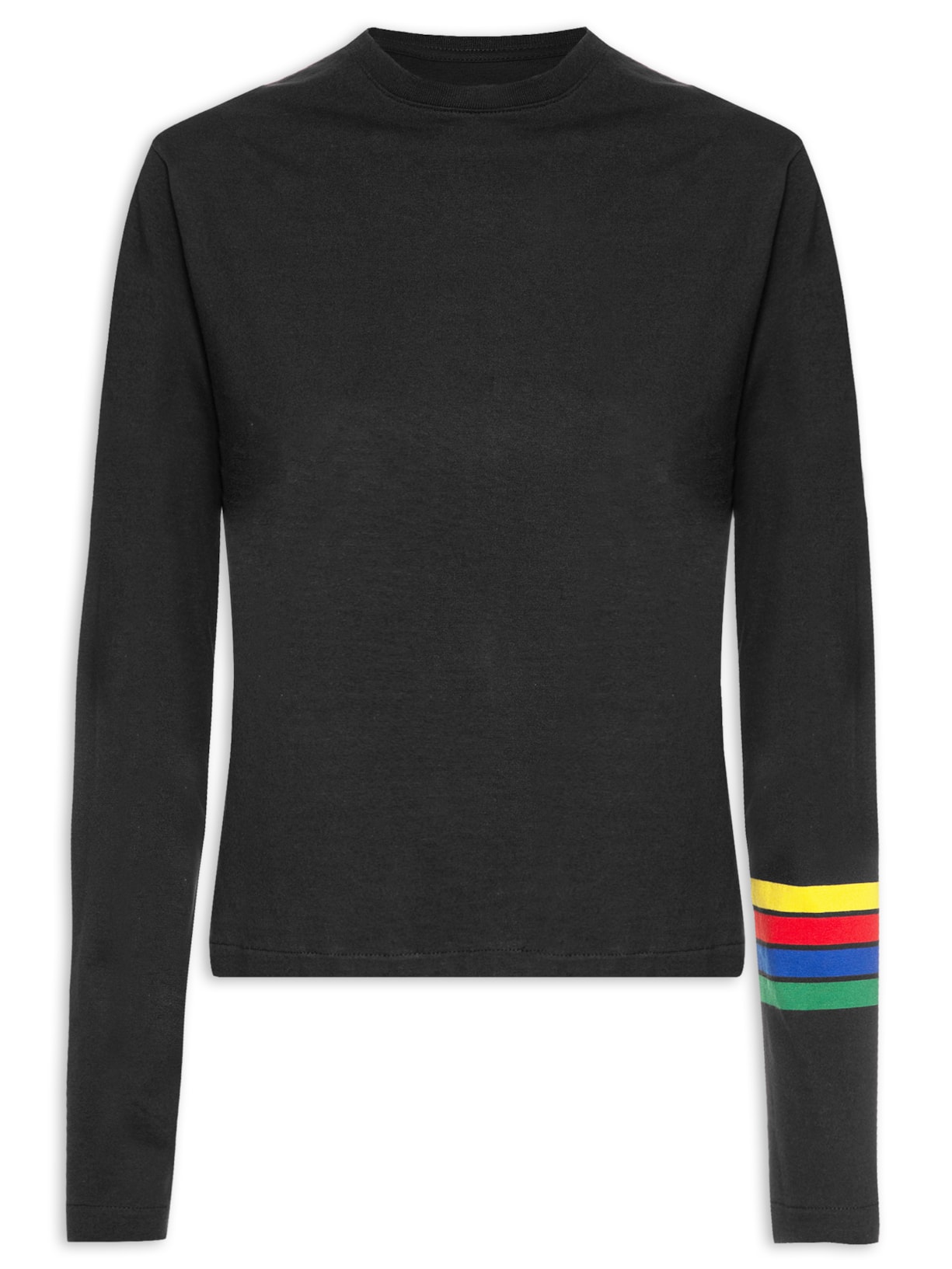 Blusa Feminina Manga Longa Primary Stripes - Preto