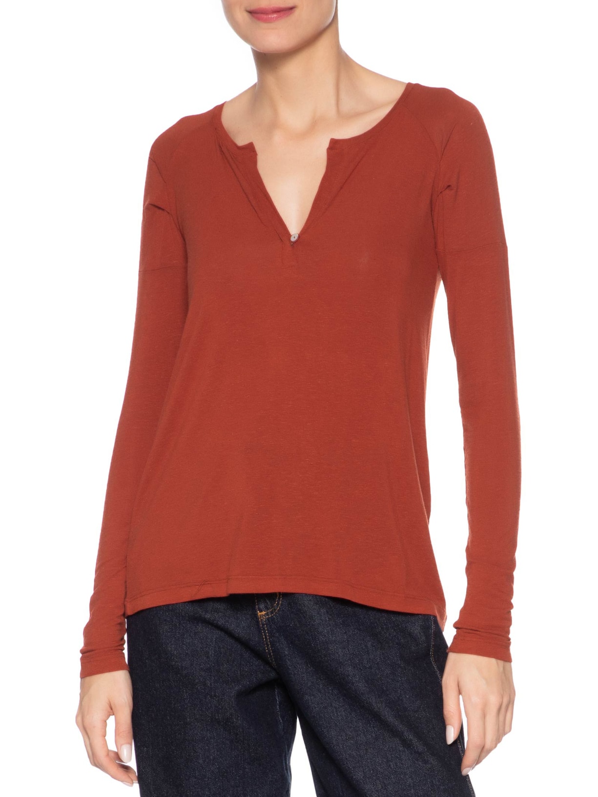 Blusa Feminina Manga Longa Raglan Desconstruída Color Vermelho Animale