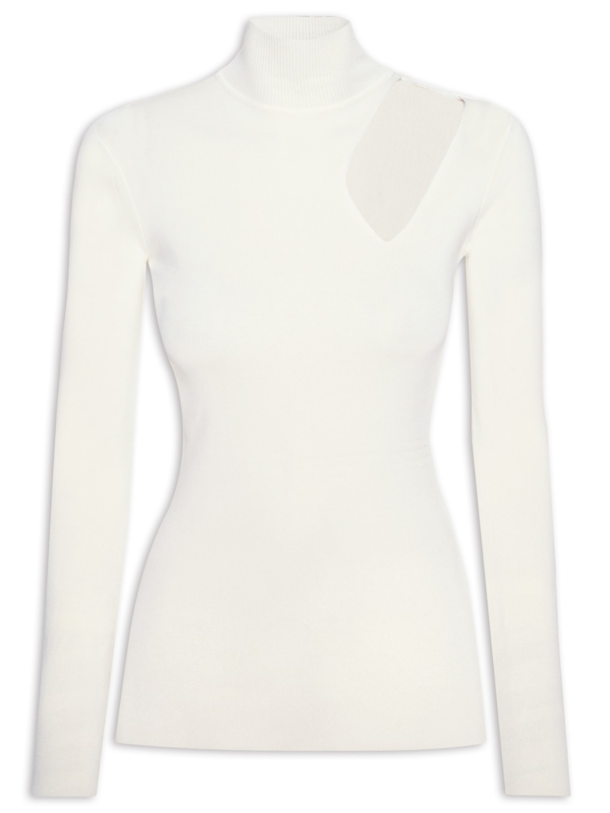 Blusa Feminina Manga Longa Recorte Ombro Tricot - Off White