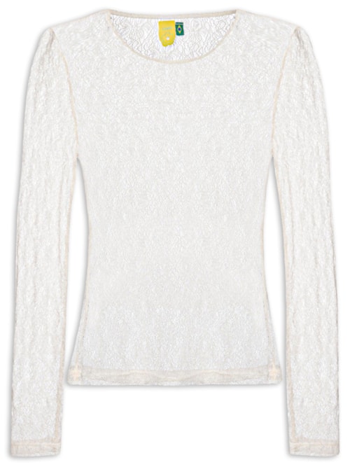 Blusa Feminina Manga Longa Rendinha - Branco