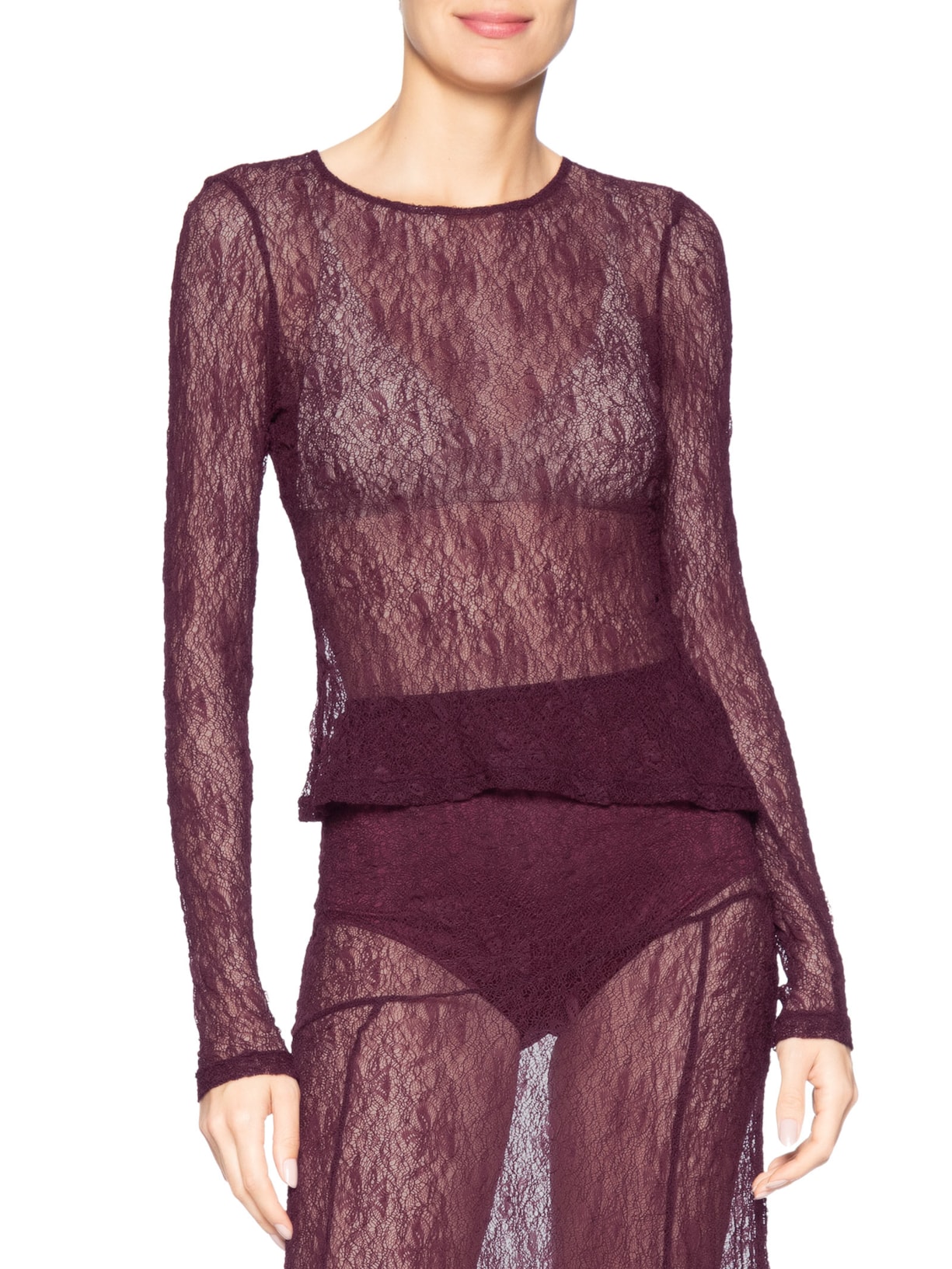 Blusa Feminina Manga Longa Rendinha Roxo Farm