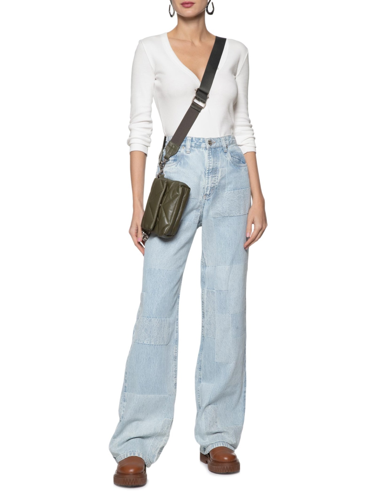 Blusa Feminina Manga Longa Ribana Botões Frontais Branco Animale Jeans