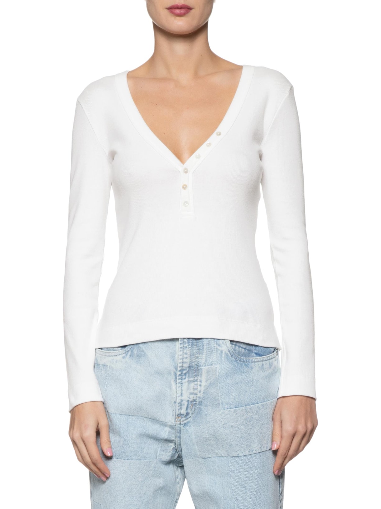 Blusa Feminina Manga Longa Ribana Botões Frontais Branco Animale Jeans