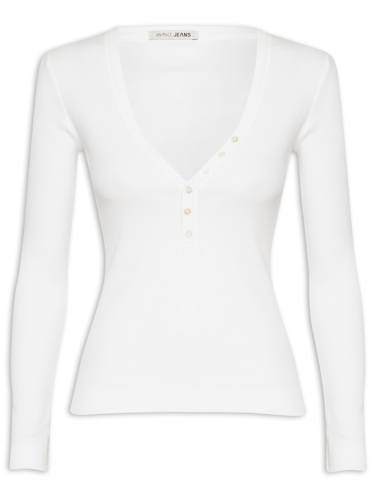 Blusa Feminina Manga Longa Ribana Botões Frontais Branco Animale Jeans