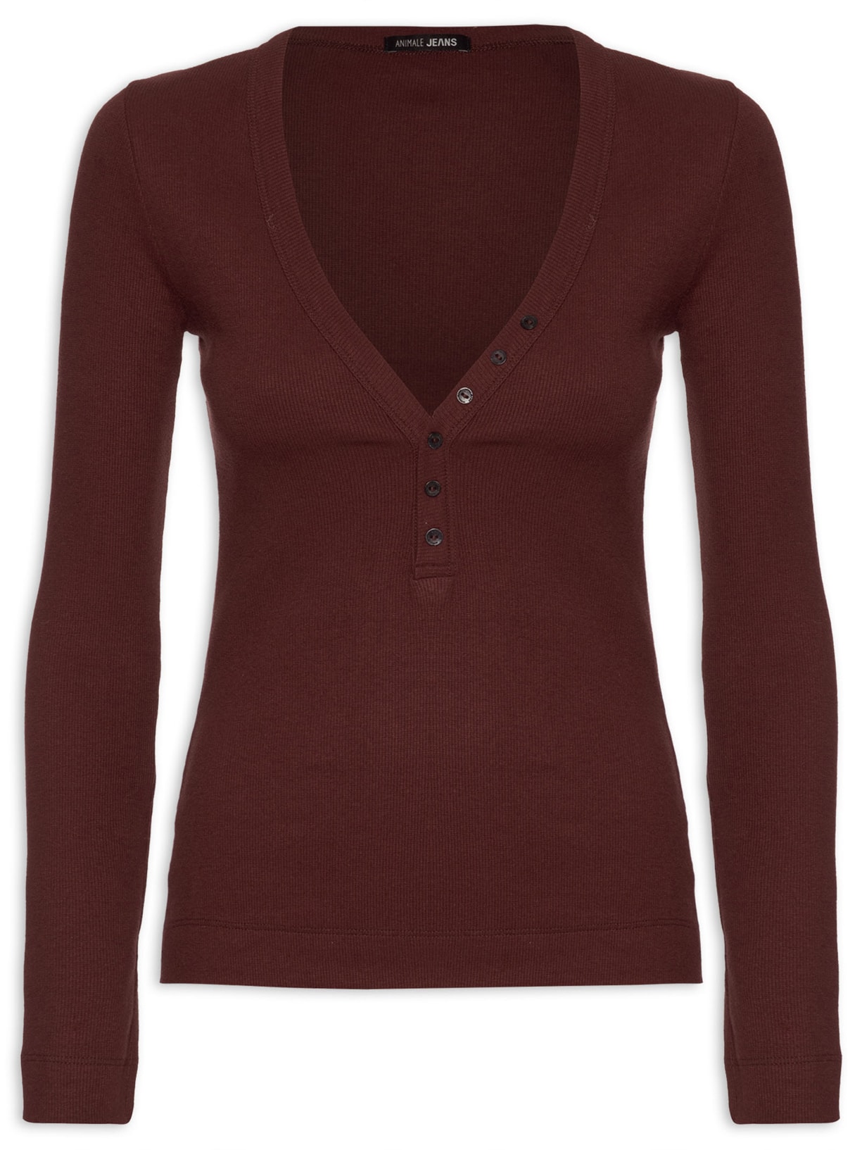 Blusa Feminina Manga Longa Ribana Botões Frontais - Marrom