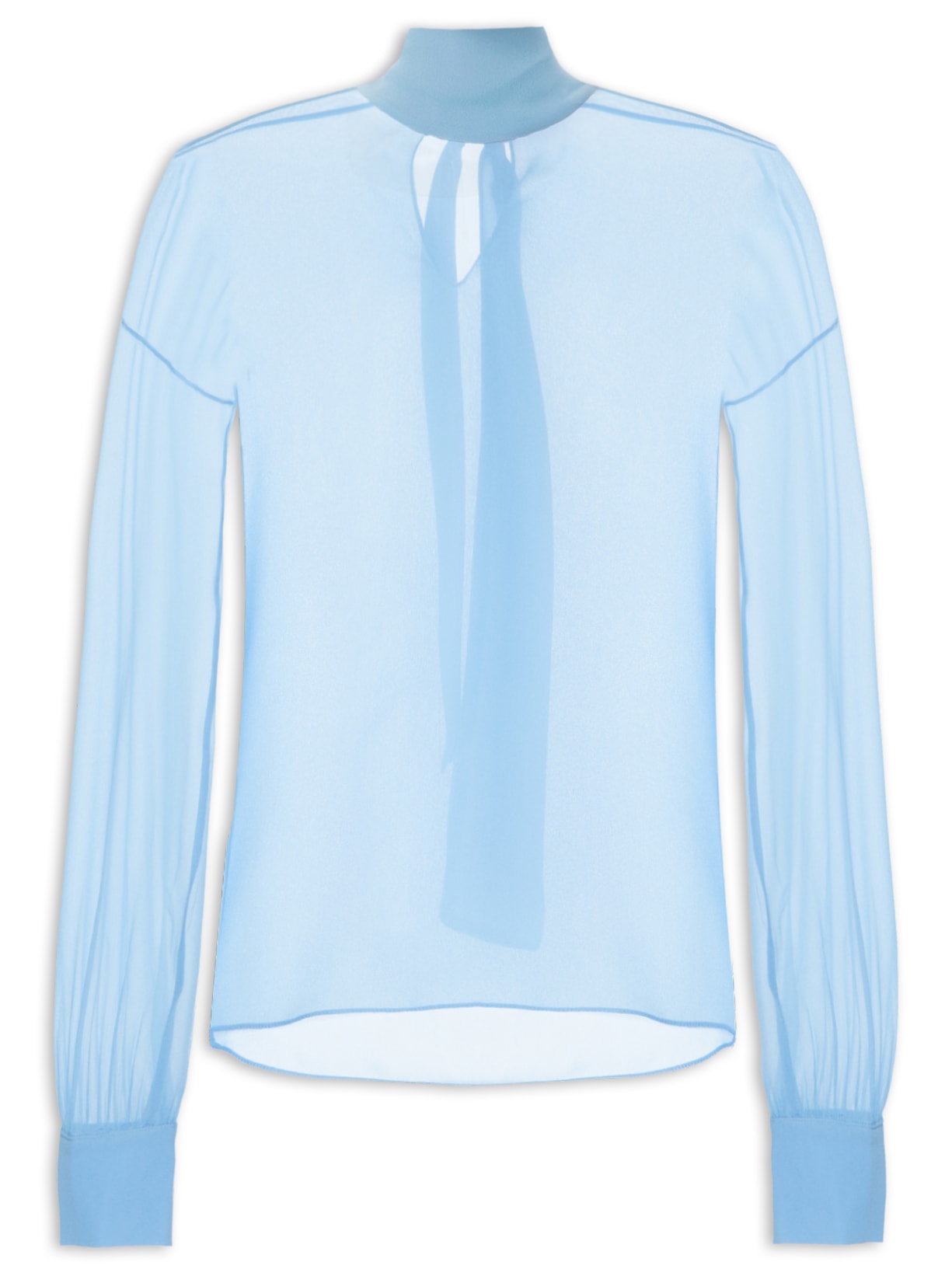 Blusa Feminina Manga Longa Seda Com Amarração - Azul