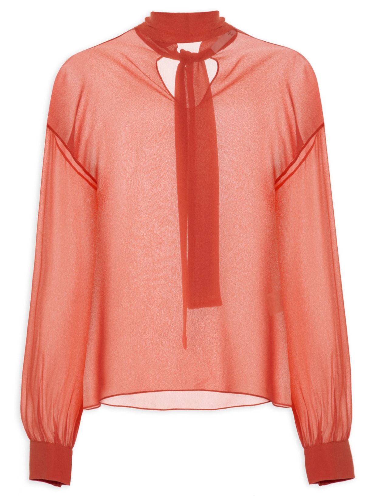 Blusa Feminina Manga Longa Seda Com Amarração - Laranja