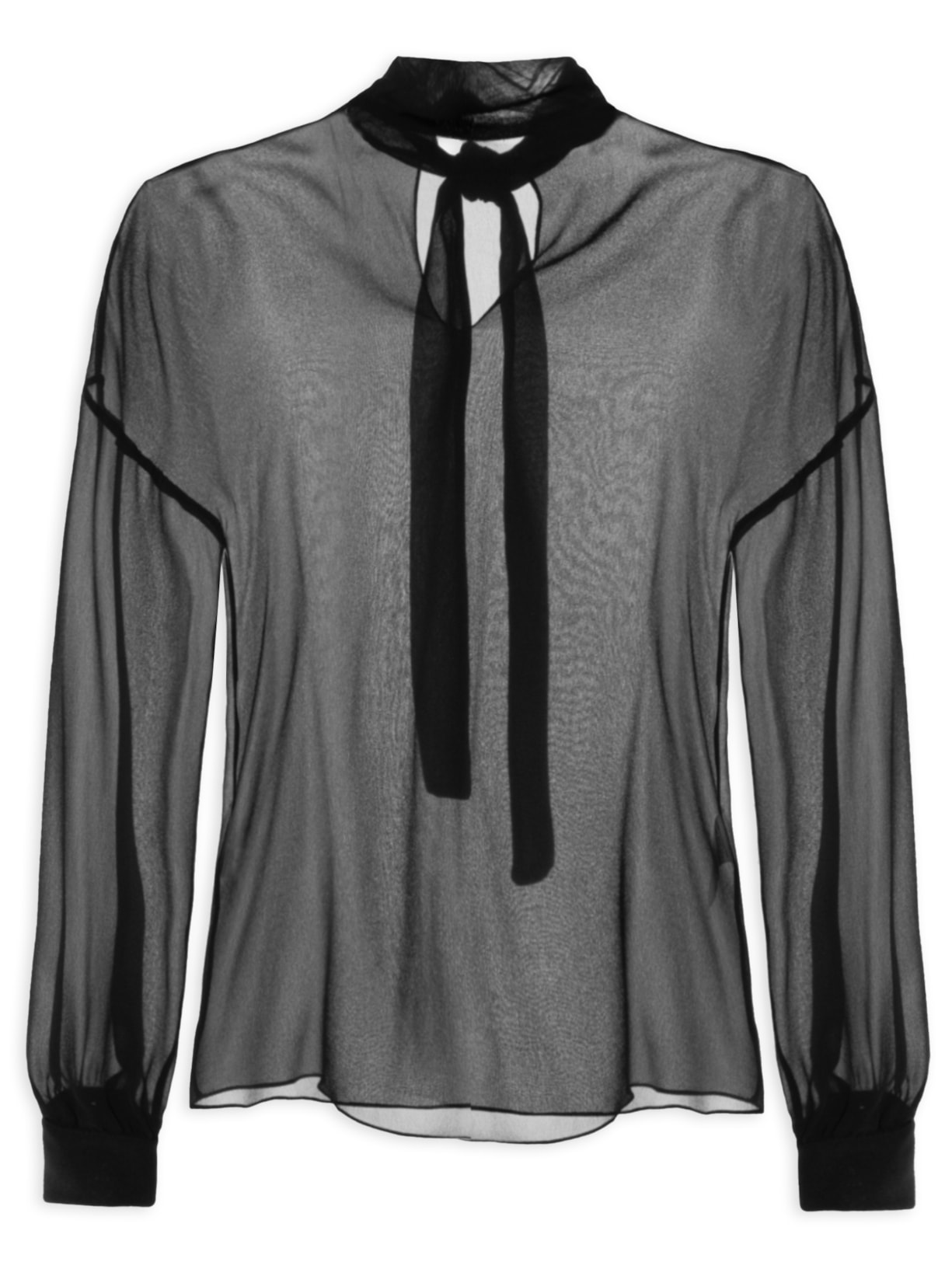 Blusa Feminina Manga Longa Seda Com Amarração - Preto